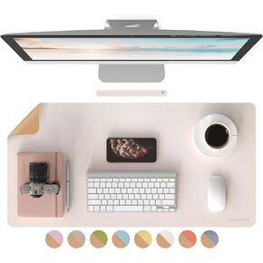 RENMTURE Dual-Sided Large Desk Pad, Faux Leather Natural Cork Mouse pad, Desk Accessories Protector, for Office and Home Work (Apricot,32"x16")