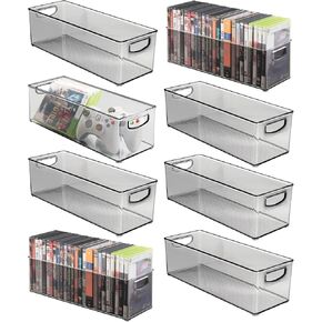 mDesign Plastic Home Storage Bin Organizer with Handles - Perfect Organization Tool for Essential Items and Gear in Cabinet, Closet, and Pantry - Home Storage Bins - Ligne Collection - 8 Pack - White in Kuwait