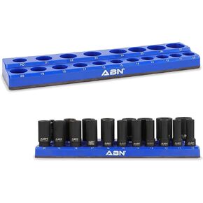 ABN Magnetic Socket Organizer Tray – SAE Standard 1/2in Socket Holder Magnetic Tool Organizer 16 Slot Red Holder