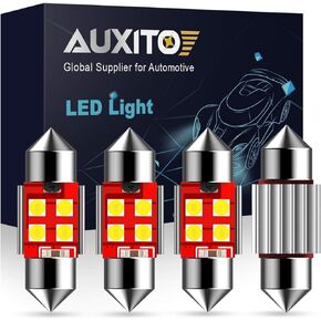 AUXITO CANBUS Error Free 4-SMD 3030 Chipset 31mm (1.25 inch) DE3175 DE3021 Festoon 6000K Xenon White LED Bulbs Replacement for Interior Map Dome License Plate Lights Lamps (Pack of 4)