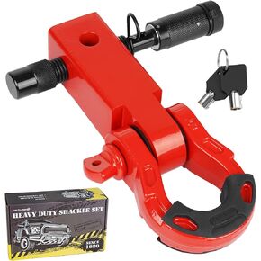 Shackle Hitch Receiver 2 Inch, 3/4" D Ring Shackle- 5/8" Screw Pin 78,000 lbs Break Strength Heavy Duty Receiver Kit,Towing Accessories for Off-Road Vehicle or Truck Recovery (New-Red)