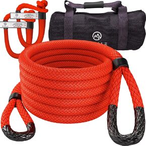 MiolleGear Heavy Duty Kinetic Recovery Tow Rope (Firecracker RED, 1-1/4"x30) (53000 lbs) with 2 Soft Shackle USA Spectra 9/16' x 10" (54000 lbs)