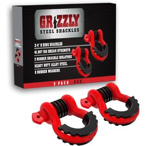 D Ring Shackles, 3/4 Inch, 2 Pack – Heavy Duty Includes Shackle Protector and Washers - Ideal for Jeeps, ATV’s, Trucks to use with Recovery, Towing, Snatch Straps (Red)