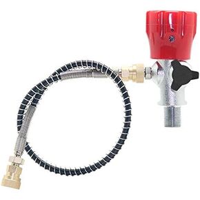 Paintball CO2 Tank Compressed Air DIN Valve Gauge & Fill Station, 300bar/4500psi High Pressure, 8mm Quick Disconnect Adapter, 24" Charging Hose for PCP Game (Top Gauge Valve)