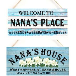 2PCS Welcome To Nana's House, Wooden Home Decor for Grandma, Hanging Decorative Wall Sign, Birthday Mother's Day Gift for Nana