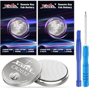 Xislet 2 Pack CR2032 Remote Key FOB Battery OEM Replacement for Altima Jeep Dodge Chrysler Subaru Toyota 2032 Smart Key Remote Keyless Fobs 3V Lithium Coin Batteries with Opening/Pry Tool