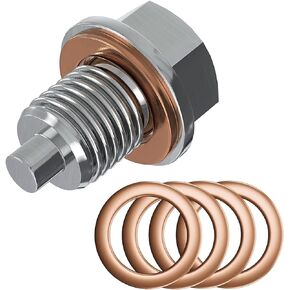Magnetic Oil Drain Plug M12x1.25, Stainless Steel Oil Drain Plug with 5 PCS Copper Crush Washer Anti Leakage Replacement for Car Motorcycle Boat