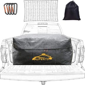 Weatherproof Truck Bed Cargo Bag - 26 Cubic Feet Heavy Duty Waterproof Luggage Bag for Truck Bed with Net and 4 Metal Carbiners Fits Any Truck Size