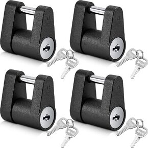 4 Pack Trailer Hitch Lock with Keys Dia 1/4 Inch 3/4 Inch Span Trailer Tongue Coupler Locks Trailer Hitch Lock for Tow Boat RV Truck Car Coupler (Black)