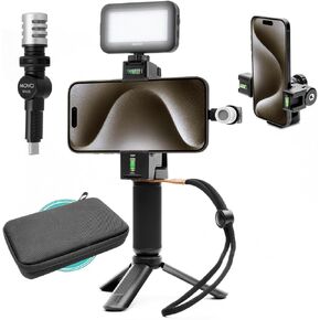 Movo USB-C Starter Kit for Content Creators - Smartphone Video Vlogging Kit for iPhone 15 - Includes USB-C Microphone, LED Video Light, Phone Holder, Grip, and Mini Tripod
