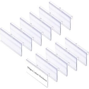Diteje 20 Pack Plastic Wire Shelf Label Holder,Shelving Rack Retail Sign Hook Labels Clip On with Paper Inserts, 3.94x1.50inch