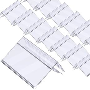 Qunclay 100 Pcs 1.25 x 3 Inches Shelf Label Holder Clear Plastic Clip on Labels Shelf Tags for Wire Shelving 0.15'' to 0.4'' Wood Glass Shelves Sign Price Tags