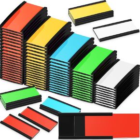 100 Pcs Magnetic Label Holders C Channel Card Holders Magnetic Name Plate Tags Cabinet Labels Magnetic Label for Shelving with 100 Clear Plastic Protector 200 Colorful Paper Insert (4 x 1.6'')