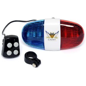 6 LED Lights Bicycle Mountain Bike Police Sound, 4 Sound Electronic Horn, 4 switches to Control 4 Police Siren Sounds, 4 ringtones Free Choice, Life Rainproof Design