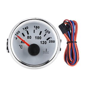 Acouto Marine Engine Water Temperature Gauge 52mm/2in 40-120 ℃ Water Temp Gauge Temperature Meter Temp Meter Kit for Boat Marine RV(White Dial Silver Cover)