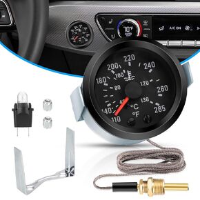 12V Water Temperature Gauge, 2-inch Coolant Temp Gauge, 110-265℉ with 1/2" NPT Sensor and Yellow LED Backlight, Automotive Temperature Gauge for Car, RV, Truck, Boat