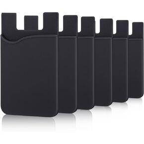 6 Pack Cell Phone Card Holder Pocket for Back of Phone,Silicone Stick on Wallet Credit Card ID Case Sleeve Self Adhesive Sticker for iPhone 15 14 13 12 Pro Max,iPad,Samsung Galaxy,LG,Tablet-Black
