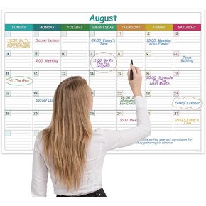 Large Dry Erase Calendar for Wall - Undated Dry Erase Calendar, Erasable Laminated Calendar for Wall with 8 Round Stickers, 40" x 28", Monthly Calendar for Office, Home, Classroom - Colorful