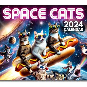 Space Cats Wall Calendar 2024 | Funny Cat Themed Gifts For Cat Lovers Featuring Shark Cat, Tuxedo Cat, Grumpy Cat & Other Silly Space Fun