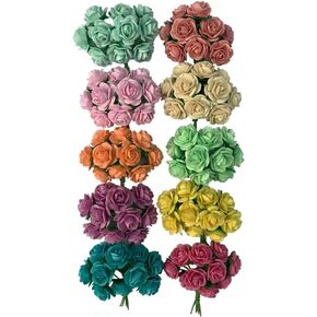 100 قطعة من ورق التوت الاصطناعي زهرة الورد سجل قصاصات الزفاف 1.8 سم DIY كرافت سجل القصاصات باقة القصاصات الحرفية الجذعية الورود الصغيرة (10 ألوان) in Kuwait