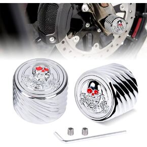 لأغطية صامولة المحور الأمامي Harley Street Glide، 2 عبوة من الألومنيوم CNC 3D Skull Axle غطاء صامولة لـ 2002-2023 Softail Dyna Touring Road King Electra Road Glide Sportster Iron 883 XL (أسود) in Kuwait
