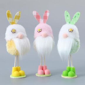 3Pcs Easter Gnomes Plush Decorations, Pink Yellow Green Easter Bunny Handmade Spring Faceless Plush Doll Dwarf Elf Gift Home Desktop Ornaments Easter Party Supplies (Easter)