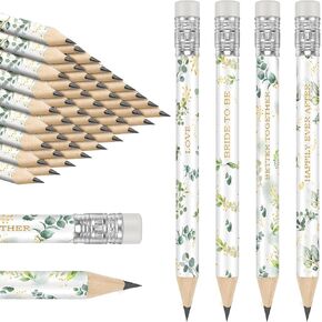 Teling 60 Pcs Bridal Shower Half Pencils Bulk 4 Inch Greenery Wedding Pencils Pre Sharpened Golf Pencils with Eraser Mini Pencils Short Bridal Pencils for Wedding Party Game School Classroom Presents