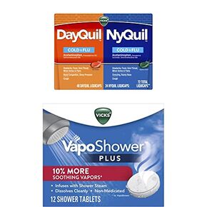 Vicks VapoShower Plus, Shower Bomb Tablet, Extra Strong Soothing Vapor, DayQuil & NyQuil Liquicaps, Cough, Cold, Flu, Sore Throat, Fever & Congestion, 72 LiquiCaps (48 DayQuil, 24 NyQuil)
