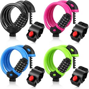 Sadnyy 4 Pcs Bike Lock 4 Feet Bike Lock Cable 5 Digit Resettable Combination Code Security Coiling Bicycle Lock 2/5 Inch Diameter with Mounting Bracket for Bicycle Outdoors (Black, Green, Pink, Blue) in Saudi Arabia