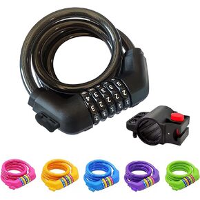Bike Lock Cable with Mounting Bracket, Bicycle Cable Lock with 5 Digit Combination, Bike Cable Lock 4 Feet Long x 1/2 Inch (Black)