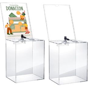 Teling 2 Pack صندوق تبرعات أكريليك كبير، صندوق اقتراحات، صندوق تذكرة مع قفل مفتاح، صندوق اقتراع شفاف، حاوية تخزين، وعاء طرف لجمع اقتراحات الأعمال الخيرية للتصويت، 5.9 × 7.8 × 9.8 بوصة in Kuwait