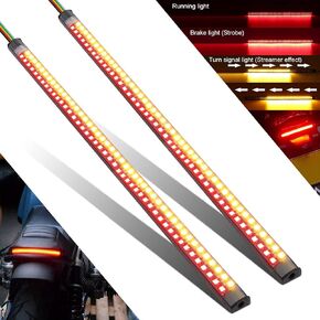 2Pcs 11.8" Motorcycle LED Tail Light Strips 90 LEDs Red Brake Tail Light Stop Tail Lihgt Amber Turn signal Light Multifunction Waterproof Flextible LED Strips for Motorcycle ATV.
