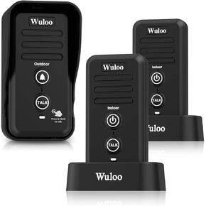 أجراس باب لاسلكية من Wuloo للفصول الدراسية المنزلية، جرس باب إلكتروني مقاوم للماء Intercomunicador مع نطاق 1/2 ميل و3 مستويات صوت وبطارية قابلة لإعادة الشحن (أسود، 1 و2)