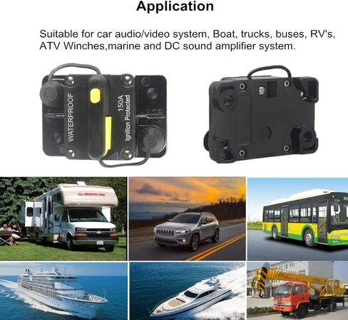 قاطع دائرة 40 أمبير 12 فولت - 48 فولت تيار مستمر، صمام إعادة الضبط اليدوي لمحرك التصيد RV نظام حماية مركبات القوارب البحرية مقاوم للماء (40 أمبير) in Kuwait
