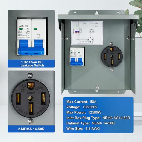 Temporary Power Outlet Panel, RV Pedestal Electrical Panel, 50 Amp RV Breaker Panel Box,Prewired and Unmetered, Weatherproof in Saudi Arabia
