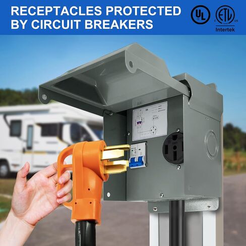 Temporary Power Outlet Panel, RV Pedestal Electrical Panel, 50 Amp RV Breaker Panel Box,Prewired and Unmetered, Weatherproof in Saudi Arabia