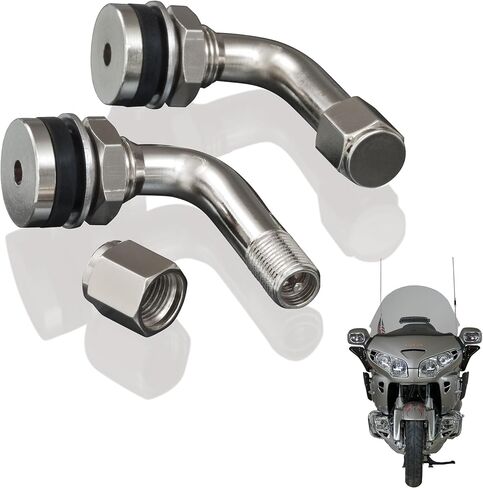 Show Chrome 90 Degree Nickel-Plated Brass Angled Valve Stem for Motorcycle 2-Pack - Fits Honda GL1800/GL1500, Universal .453/11mm Holes - Durable Metal Stems for Goldwing Wheels in Saudi Arabia