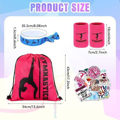 136 Pcs Gymnastic Gift Set Gymnastics Party Favor for Girl Birthday Drawstring Backpack Wristband Sweatband Gymnastics Bag Ponytail Holder Hair Tie Temporary Tattoo Gymnastic Sticker in Saudi Arabia