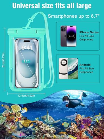 عبوتان من حقيبة الهاتف المقاومة للماء، حقيبة جافة للهاتف الخلوي IPX8، حقيبة كبيرة لحماية الهاتف لهاتف iPhone 15 14 13 Pro Max Mini Galaxy 24 حتى 7 بوصات، أساسيات للرياضات الخارجية على الشاطئ والسباحة in Kuwait