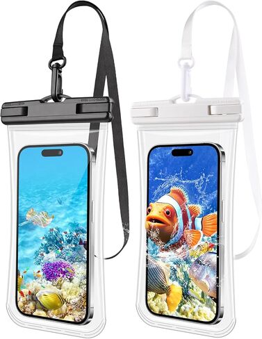 قطعتان من جراب الهاتف المقاوم للماء، حافظة هاتف شفافة مقاومة للماء لهاتف iPhone 15 Pro Max 14 13 12 11 Plus Samsung حتى 6.9 بوصة، حقيبة جافة للهاتف المحمول مقاومة للماء IPX8 للغطس في حمام السباحة والشاطئ in Saudi Arabia