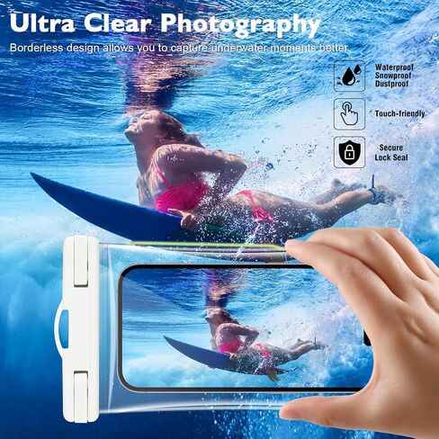 قطعتان من جراب الهاتف المقاوم للماء، حافظة هاتف شفافة مقاومة للماء لهاتف iPhone 15 Pro Max 14 13 12 11 Plus Samsung حتى 6.9 بوصة، حقيبة جافة للهاتف المحمول مقاومة للماء IPX8 للغطس في حمام السباحة والشاطئ in Saudi Arabia