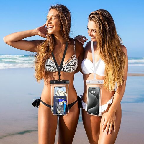 قطعتان من جراب الهاتف المقاوم للماء، حافظة هاتف شفافة مقاومة للماء لهاتف iPhone 15 Pro Max 14 13 12 11 Plus Samsung حتى 6.9 بوصة، حقيبة جافة للهاتف المحمول مقاومة للماء IPX8 للغطس في حمام السباحة والشاطئ in Saudi Arabia