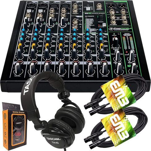 Mackie ProFX10v3 10-Channel Mixer with Built-in Effects and USB + Pro Headphone with Pair of EMB XLR Cable and Gravity Magnet Phone Holder Bundle, TH02 (2)+M in Kuwait