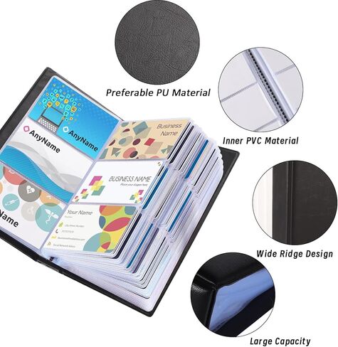 كتاب منظم بطاقات العمل 300 من Pimoys، كتاب حامل بطاقات الائتمان المقاوم للماء من البولي يوريثان، حامل بطاقات الاسم الأسود المحمول، منظم بطاقات الهدايا للرجال والنساء، تخزين ملفات مجلد بطاقات الأعمال in Kuwait