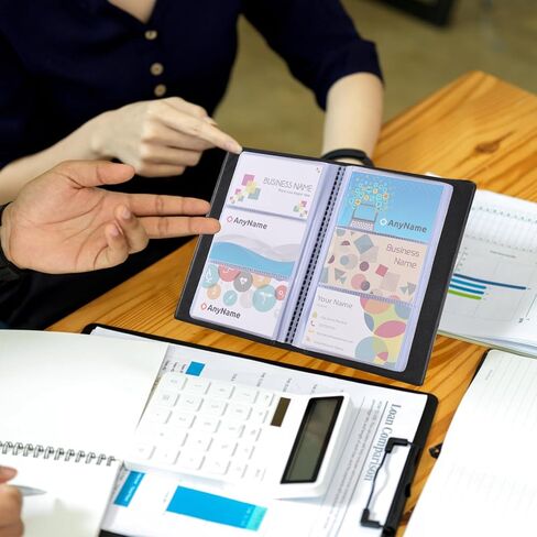 كتاب منظم بطاقات العمل 300 من Pimoys، كتاب حامل بطاقات الائتمان المقاوم للماء من البولي يوريثان، حامل بطاقات الاسم الأسود المحمول، منظم بطاقات الهدايا للرجال والنساء، تخزين ملفات مجلد بطاقات الأعمال in Kuwait