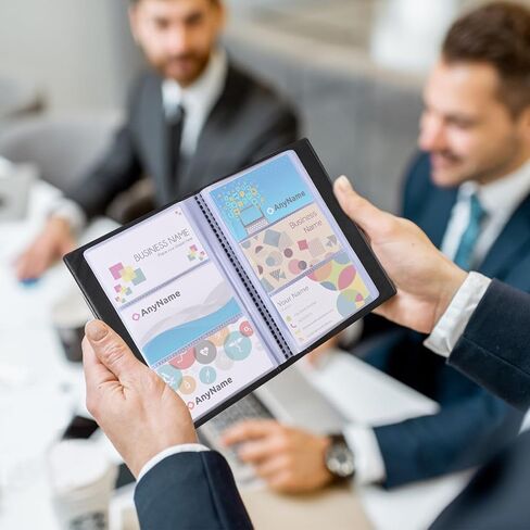 كتاب منظم بطاقات العمل 300 من Pimoys، كتاب حامل بطاقات الائتمان المقاوم للماء من البولي يوريثان، حامل بطاقات الاسم الأسود المحمول، منظم بطاقات الهدايا للرجال والنساء، تخزين ملفات مجلد بطاقات الأعمال in Kuwait