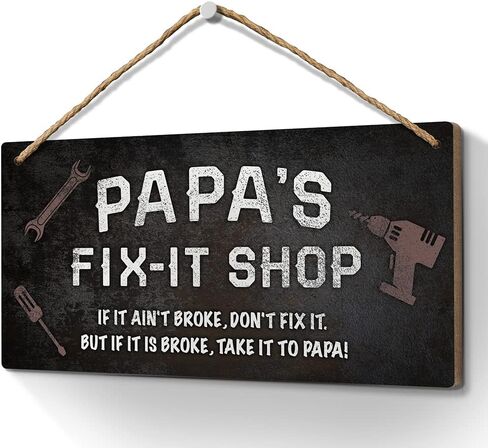 هدايا للأب، لافتة متجر Papa's Fix-it مقاس 6x12 بوصة، ديكور كهف رجل مضحك، علامات ديكور حائط المرآب القديم، هدايا للبابا، الأب، الجد، لوحة خشبية مزخرفة للجد in Saudi Arabia