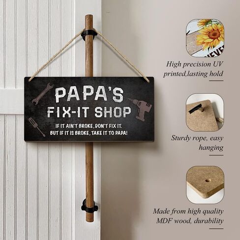 هدايا للأب، لافتة متجر Papa's Fix-it مقاس 6x12 بوصة، ديكور كهف رجل مضحك، علامات ديكور حائط المرآب القديم، هدايا للبابا، الأب، الجد، لوحة خشبية مزخرفة للجد in Saudi Arabia