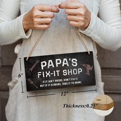 هدايا للأب، لافتة متجر Papa's Fix-it مقاس 6x12 بوصة، ديكور كهف رجل مضحك، علامات ديكور حائط المرآب القديم، هدايا للبابا، الأب، الجد، لوحة خشبية مزخرفة للجد in Saudi Arabia
