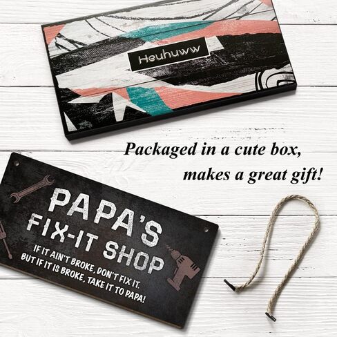 هدايا للأب، لافتة متجر Papa's Fix-it مقاس 6x12 بوصة، ديكور كهف رجل مضحك، علامات ديكور حائط المرآب القديم، هدايا للبابا، الأب، الجد، لوحة خشبية مزخرفة للجد in Saudi Arabia